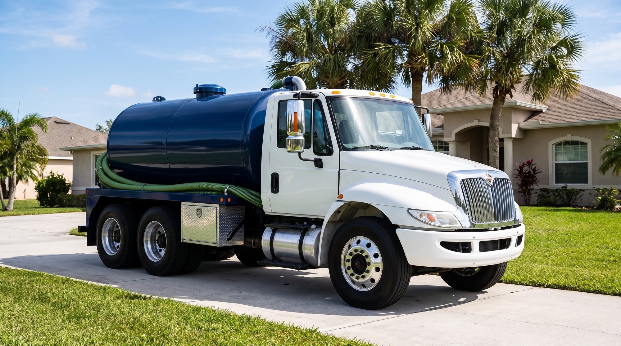 Alpha Environmental Septic Services pump truck on a Central Florida job route